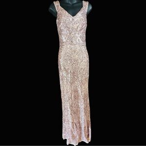 Betsy & Adam Sequin Gown in a rose or pink shade size 2 small gown floor